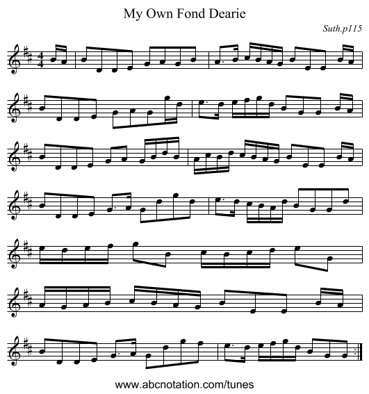 My Own Fond Dearie - staff notation