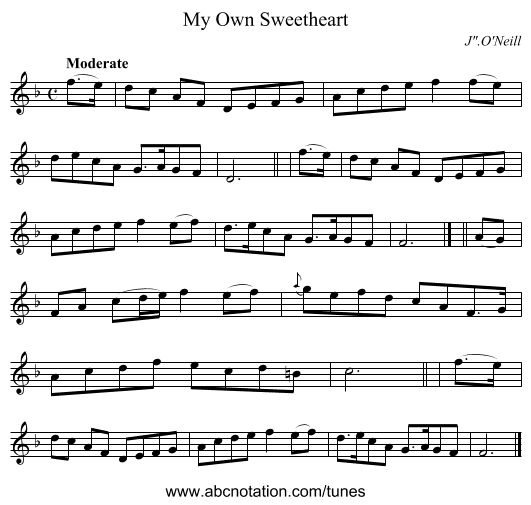 My Own Sweetheart - staff notation