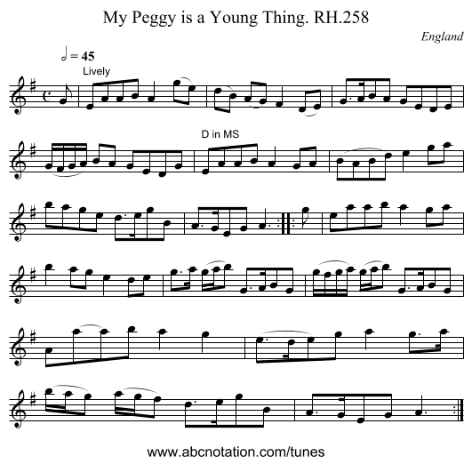 My Peggy is a Young Thing. RH.258 - staff notation