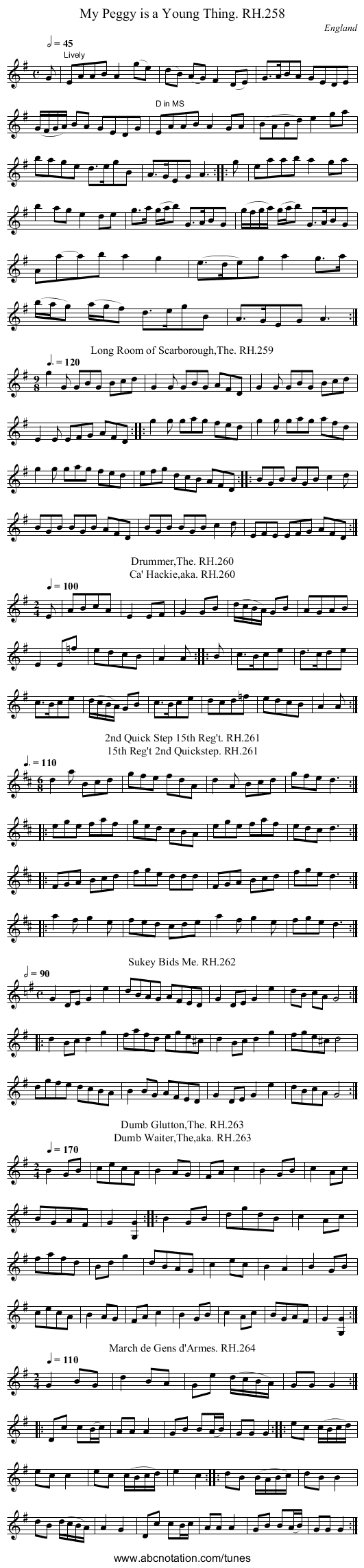 My Peggy is a Young Thing. RH.258 - staff notation