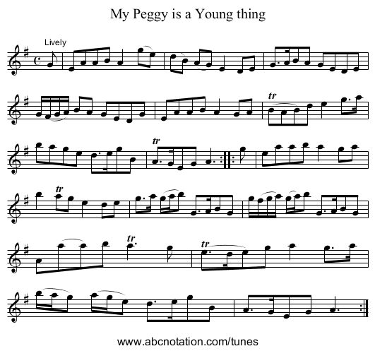 My Peggy is a Young thing - staff notation