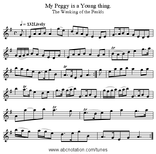 My Peggy is a Young thing. - staff notation
