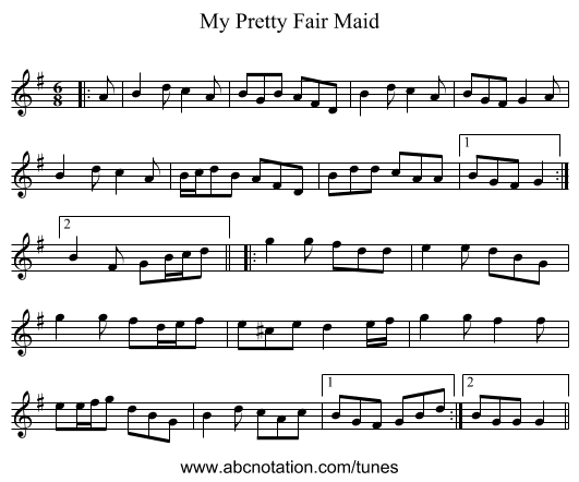My Pretty Fair Maid - staff notation