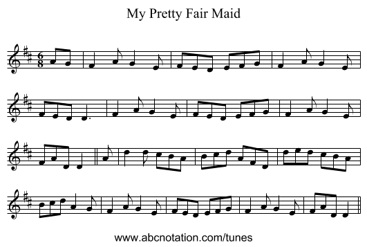 My Pretty Fair Maid - staff notation