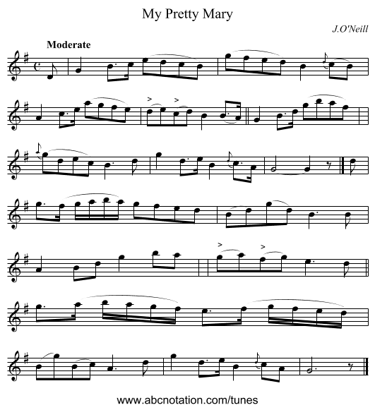 My Pretty Mary - staff notation