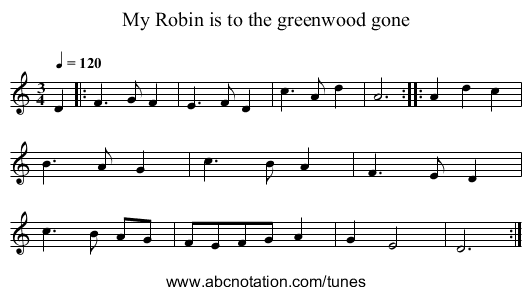 My Robin is to the greenwood gone - staff notation