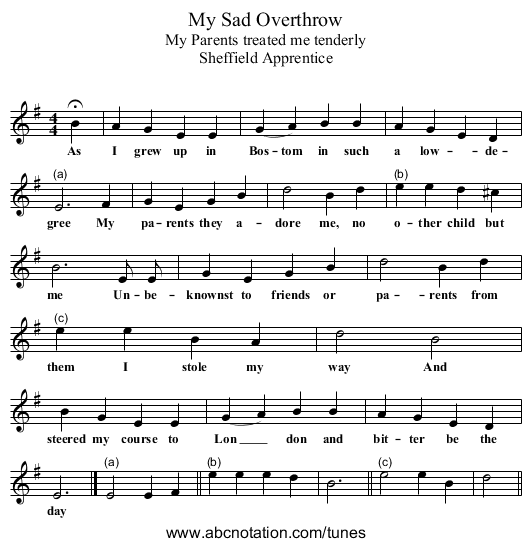 My Sad Overthrow - staff notation