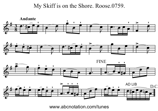My Skiff is on the Shore. Roose.0759. - staff notation