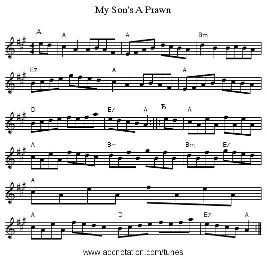 My Son's A Prawn - staff notation