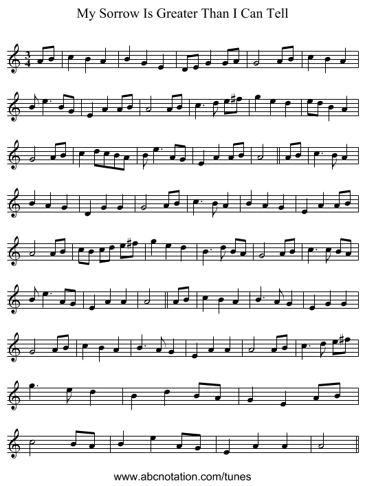 My Sorrow Is Greater Than I Can Tell - staff notation