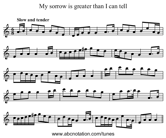 My sorrow is greater than I can tell - staff notation