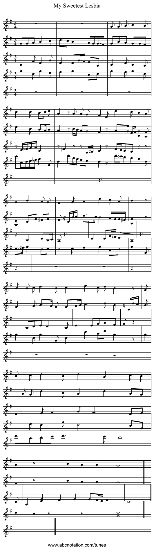 My Sweetest Lesbia - staff notation