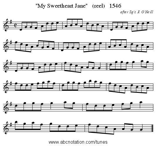 My Sweetheart Jane   (reel)   1546 - staff notation