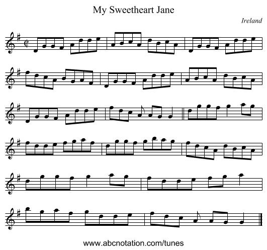 My Sweetheart Jane - staff notation