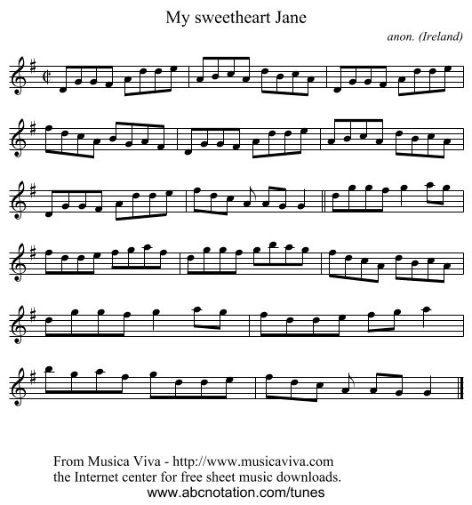 My sweetheart Jane - staff notation