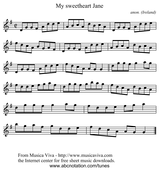 My sweetheart Jane - staff notation