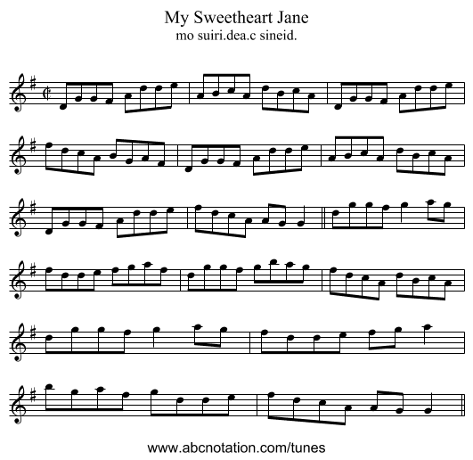 My Sweetheart Jane - staff notation