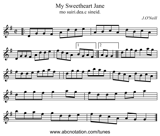 My Sweetheart Jane - staff notation
