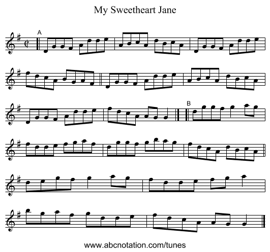 My Sweetheart Jane - staff notation