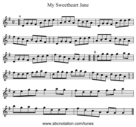 My Sweetheart Jane - staff notation