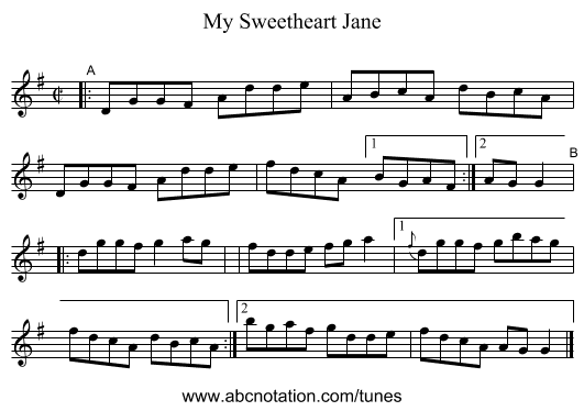 My Sweetheart Jane - staff notation