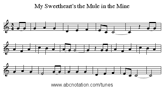 My Sweetheart's the Mule in the Mine - staff notation