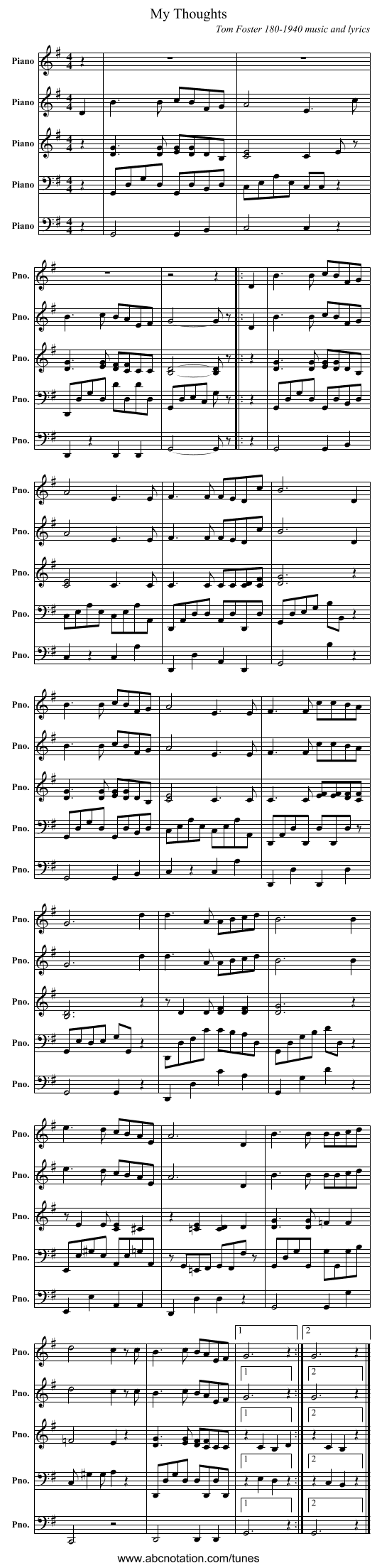 My Thoughts - staff notation