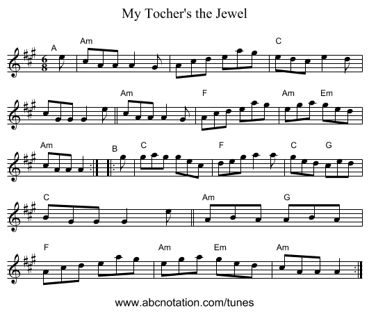 My Tocher's the Jewel - staff notation