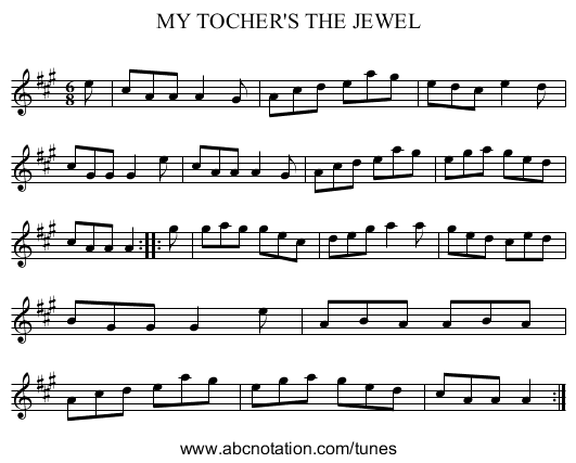 MY TOCHER'S THE JEWEL - staff notation