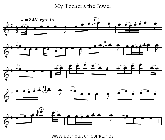 My Tocher's the Jewel - staff notation