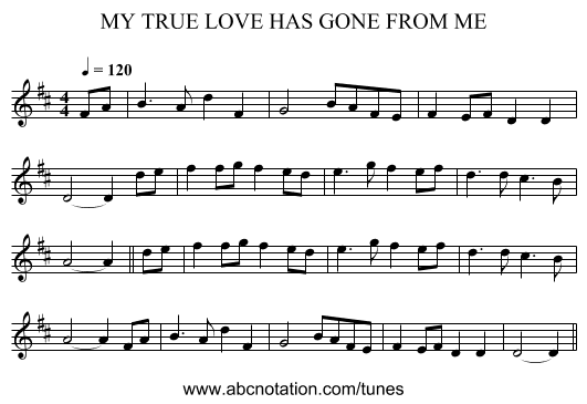 MY TRUE LOVE HAS GONE FROM ME - staff notation