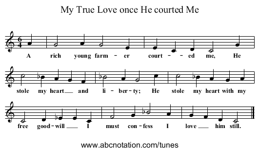 My True Love once He courted Me - staff notation