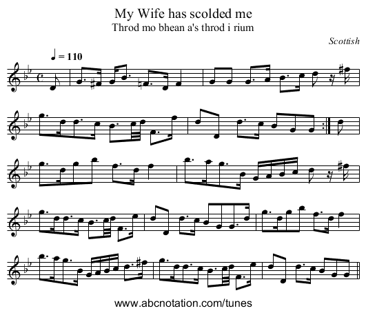 My Wife has scolded me - staff notation
