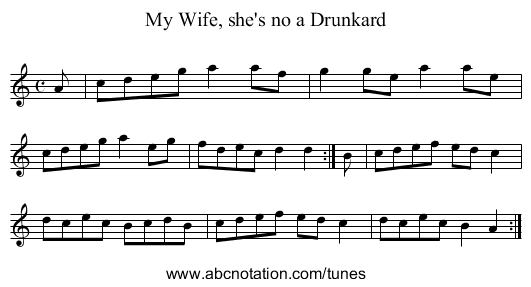 My Wife, she's no a Drunkard - staff notation