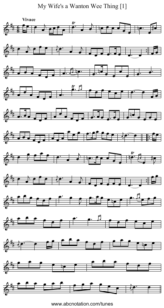 My Wife's a Wanton Wee Thing [1] - staff notation