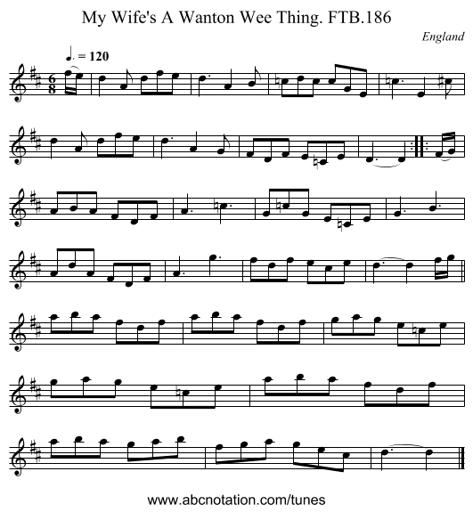 My Wife's A Wanton Wee Thing. FTB.186 - staff notation