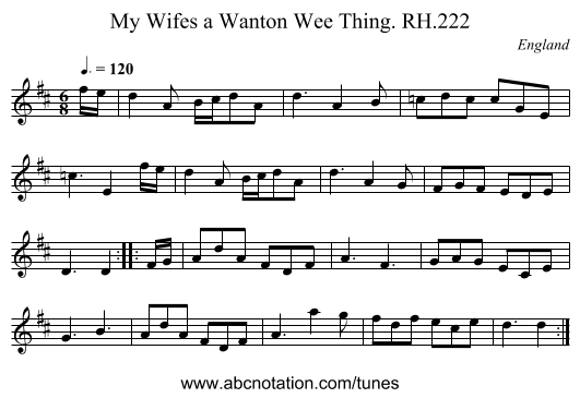 My Wifes a Wanton Wee Thing. RH.222 - staff notation