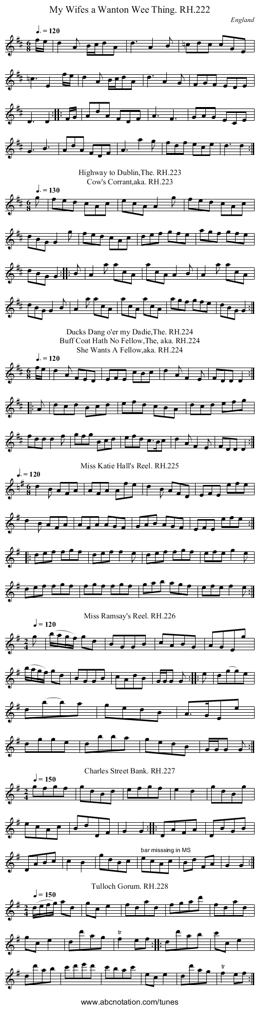 My Wifes a Wanton Wee Thing. RH.222 - staff notation