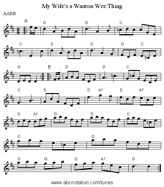 My Wife's a Wanton Wee Thing - staff notation
