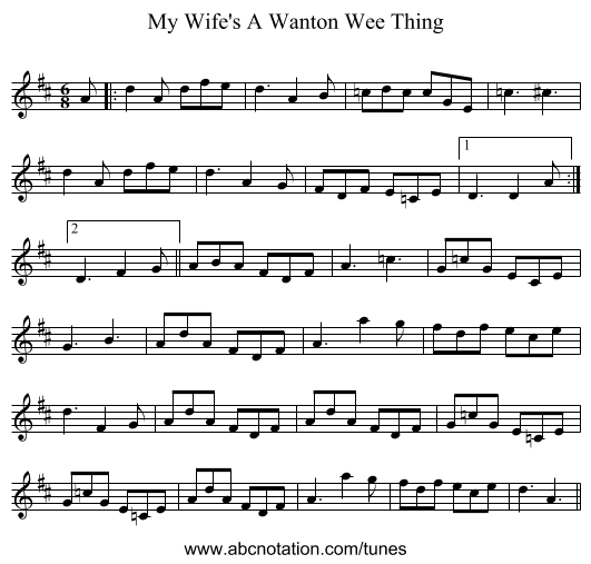 My Wife's A Wanton Wee Thing - staff notation