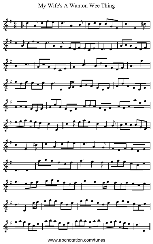 My Wife's A Wanton Wee Thing - staff notation
