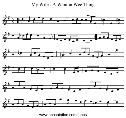 My Wife's A Wanton Wee Thing - staff notation