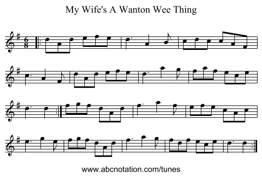 My Wife's A Wanton Wee Thing - staff notation