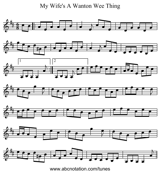 My Wife's A Wanton Wee Thing - staff notation