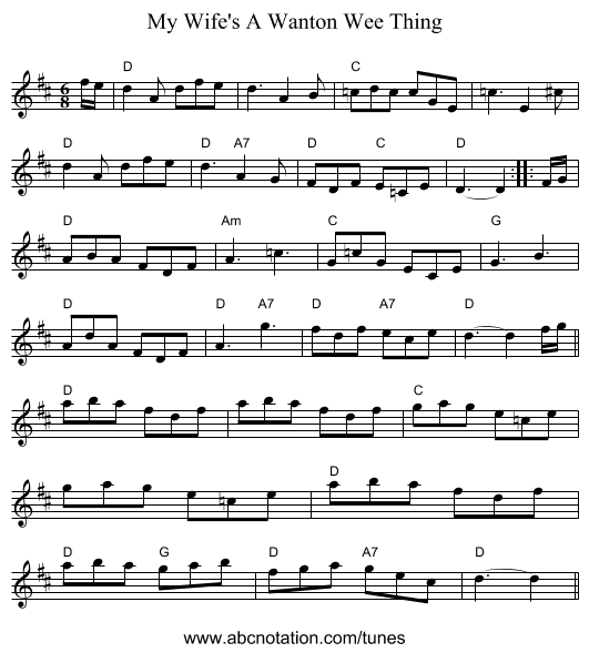 My Wife's A Wanton Wee Thing - staff notation