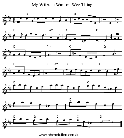 My Wife's a Wanton Wee Thing - staff notation