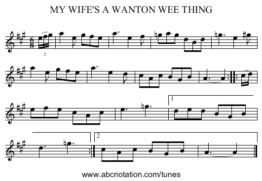 MY WIFE'S A WANTON WEE THING - staff notation