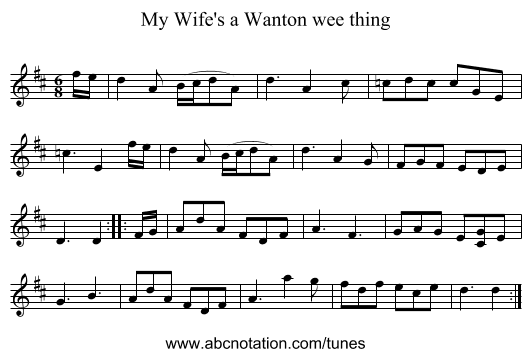 My Wife's a Wanton wee thing - staff notation