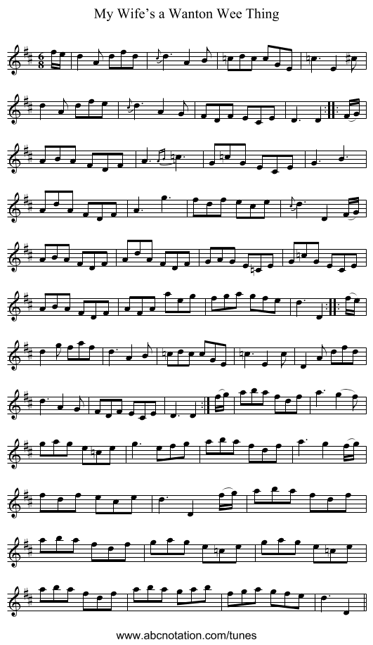 My Wife’s a Wanton Wee Thing - staff notation