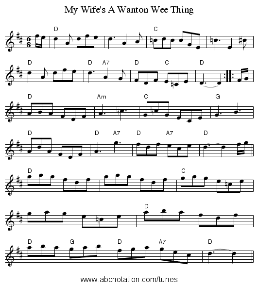 My Wife's A Wanton Wee Thing - staff notation